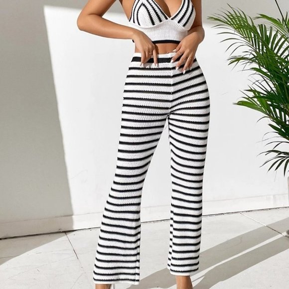 Coord set Preppy Womens Striped Pattern Cami Knit Top & Knit Pants - Picture 4 of 5